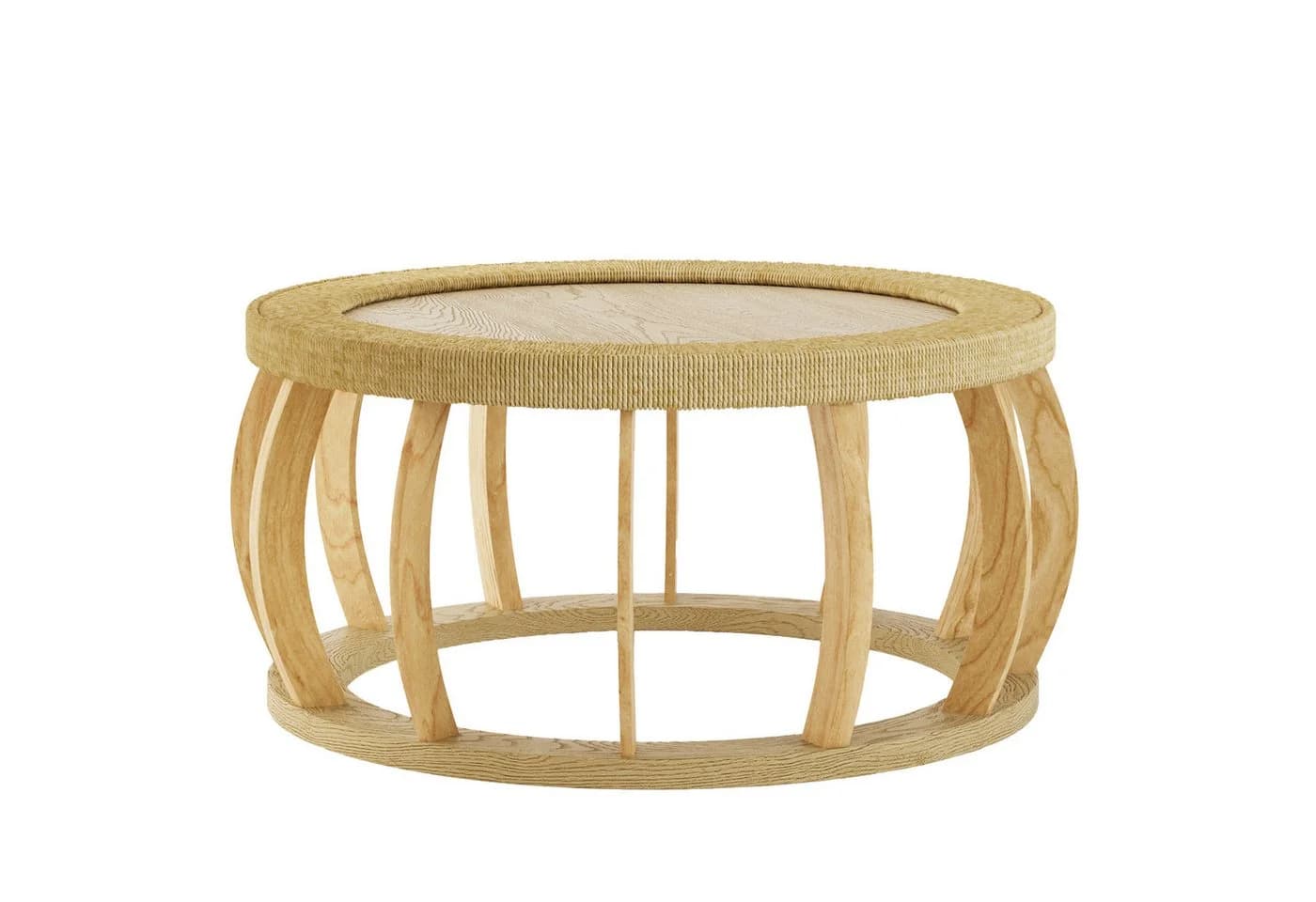 MODFU Runder Couchtisch Rattan-Optik Massivholz Beige - Bild 5
