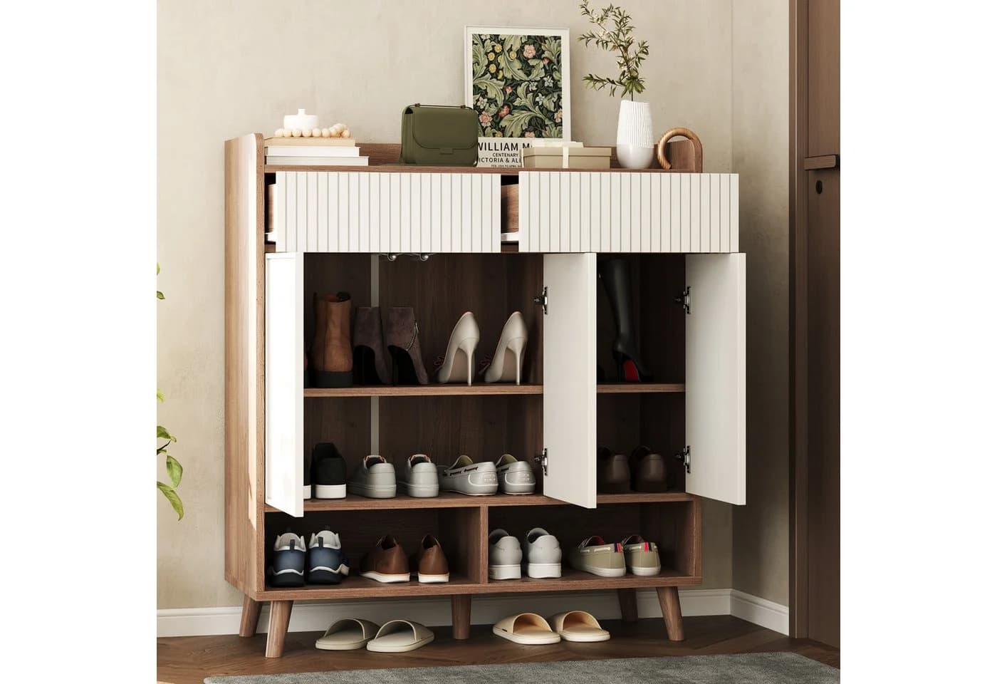MODFU Sideboard mit verstellbaren Einlegeböden Weiß/Natur - Bild 2