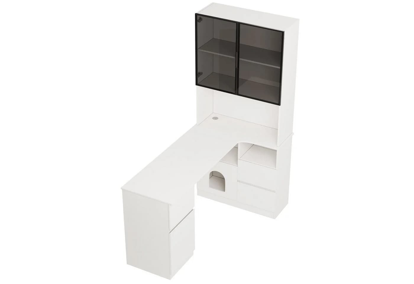 MODFU Eckschreibtisch mit LED-Vitrine Weiß Grau MDF - Bild 5