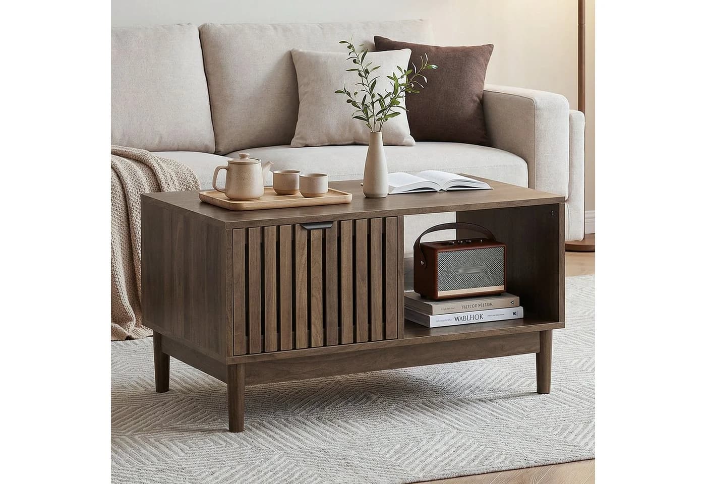 MODFU Couchtisch Gitterstruktur Walnuss Mid-Century - Bild 2