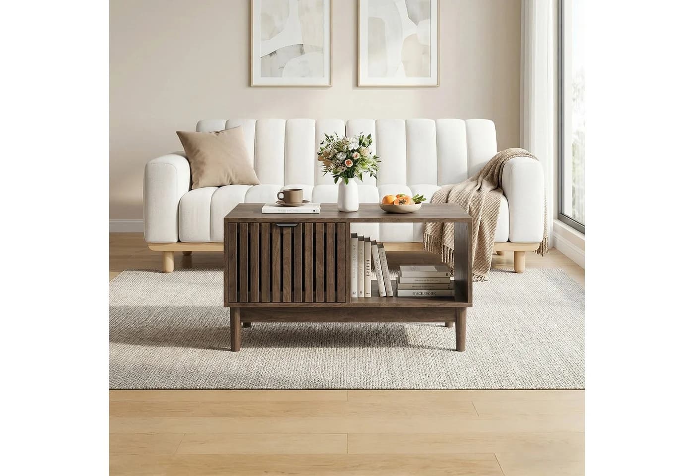 MODFU Couchtisch Gitterstruktur Walnuss Mid-Century - Bild 3