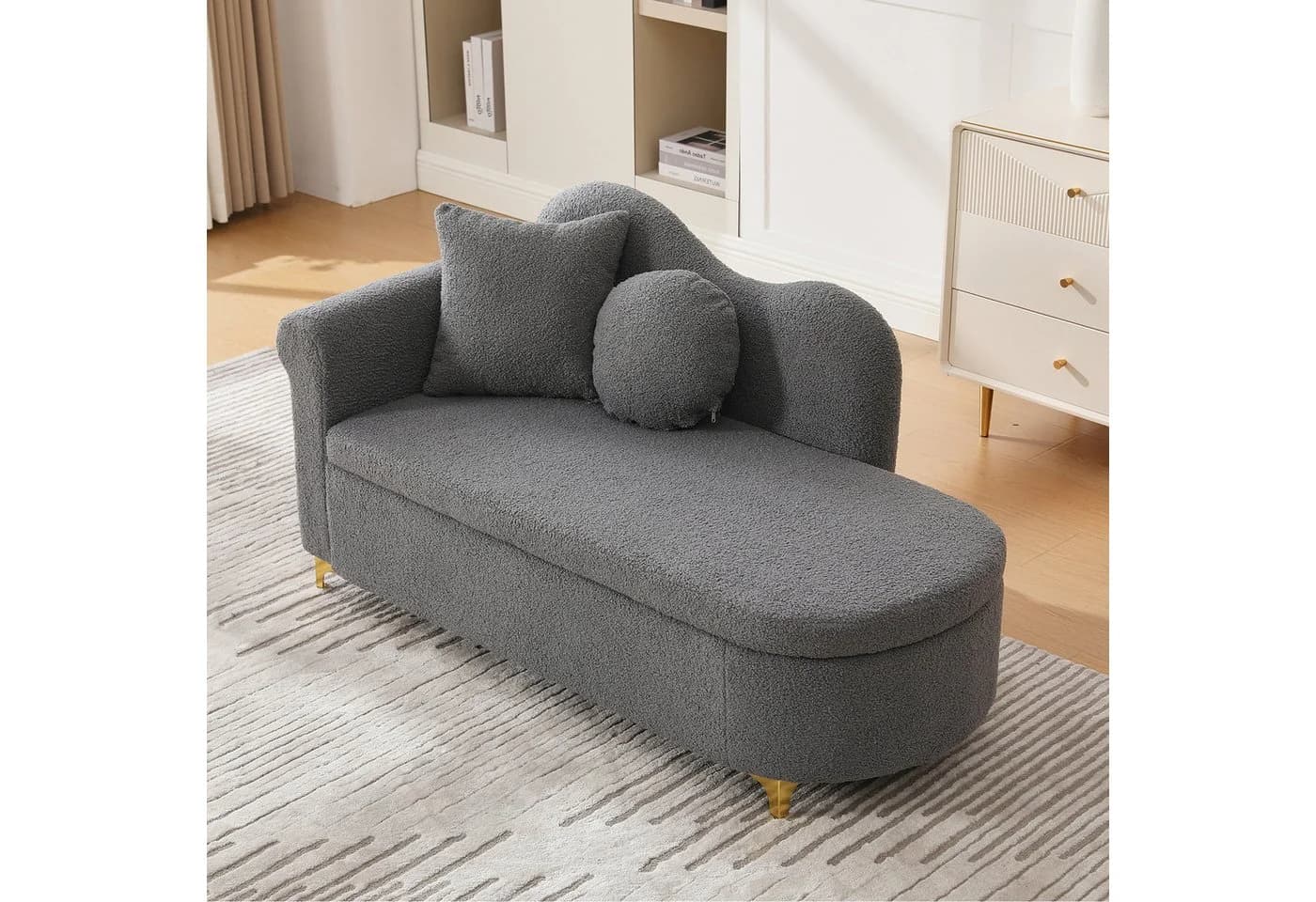 MODFU Chaiselongue Multifunktional mit Stauraum Teddyplüsch Grau - Bild 2