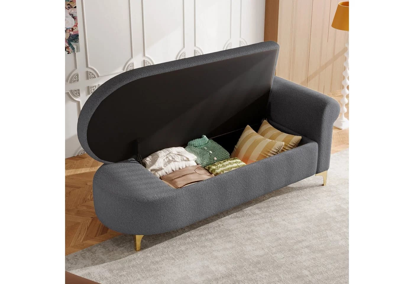 MODFU Chaiselongue Multifunktional mit Stauraum Teddyplüsch Grau - Bild 4