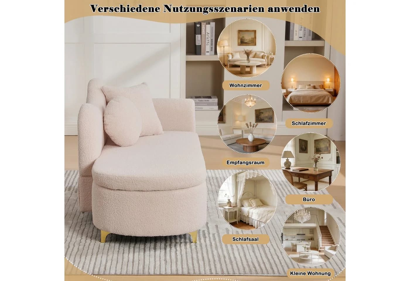MODFU Chaiselongue Hellrosa mit Stauraum und Teddyplüsch - Bild 4