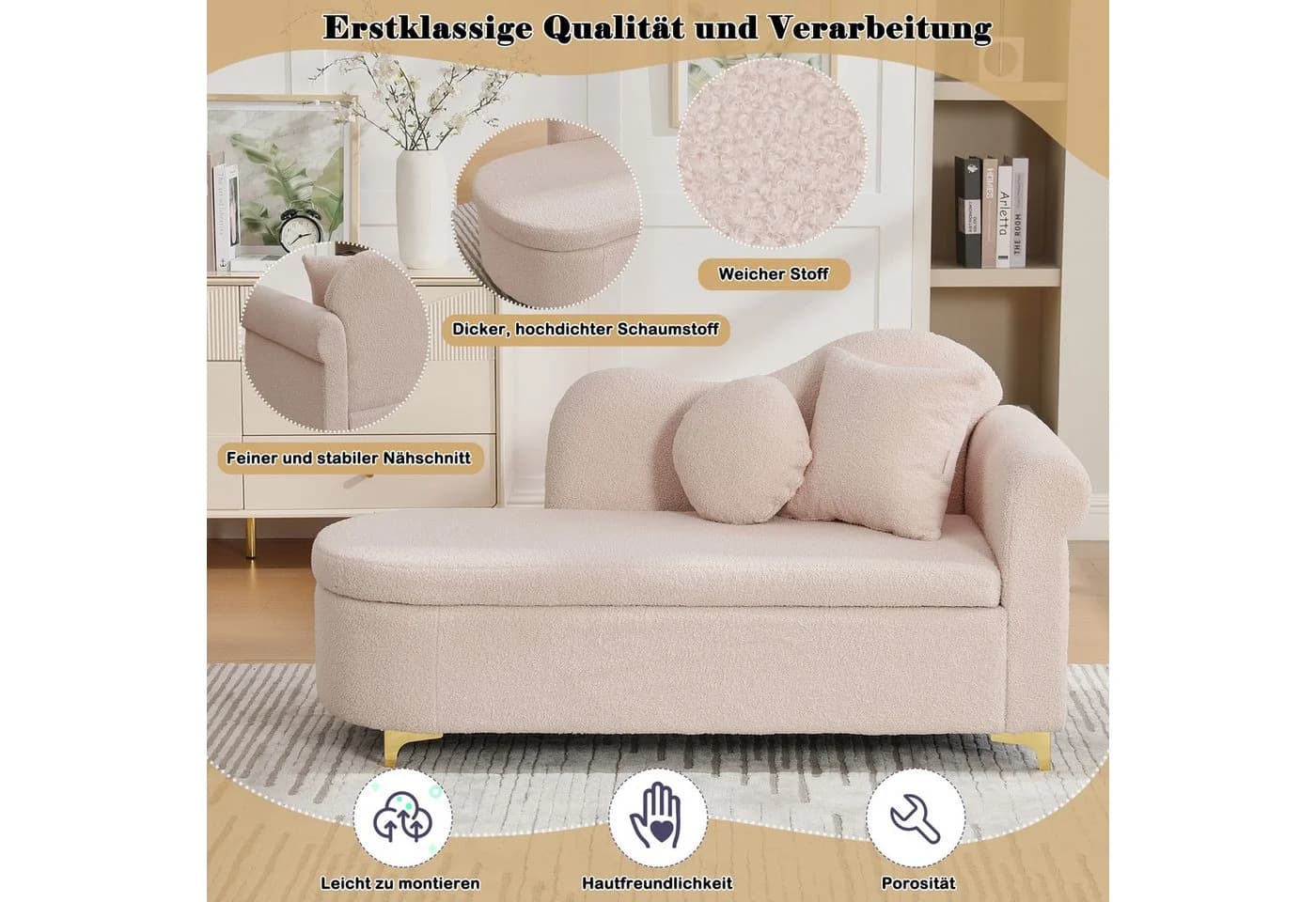 MODFU Chaiselongue Hellrosa mit Stauraum und Teddyplüsch - Bild 5