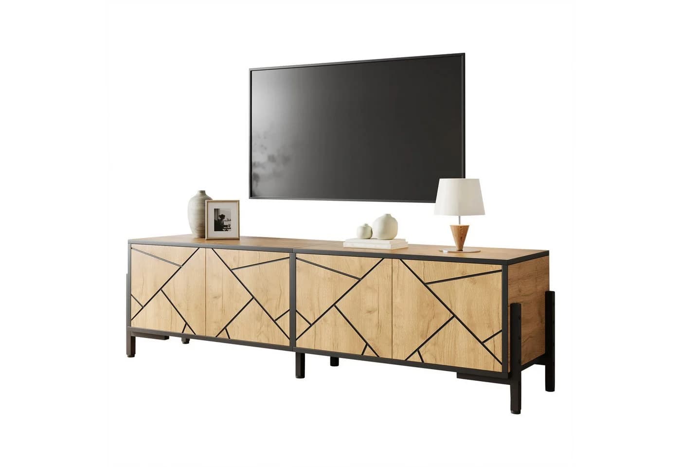 MODFU TV-Schrank 153 cm Naturholzoptik Schwarz Geometrisch - Bild 4