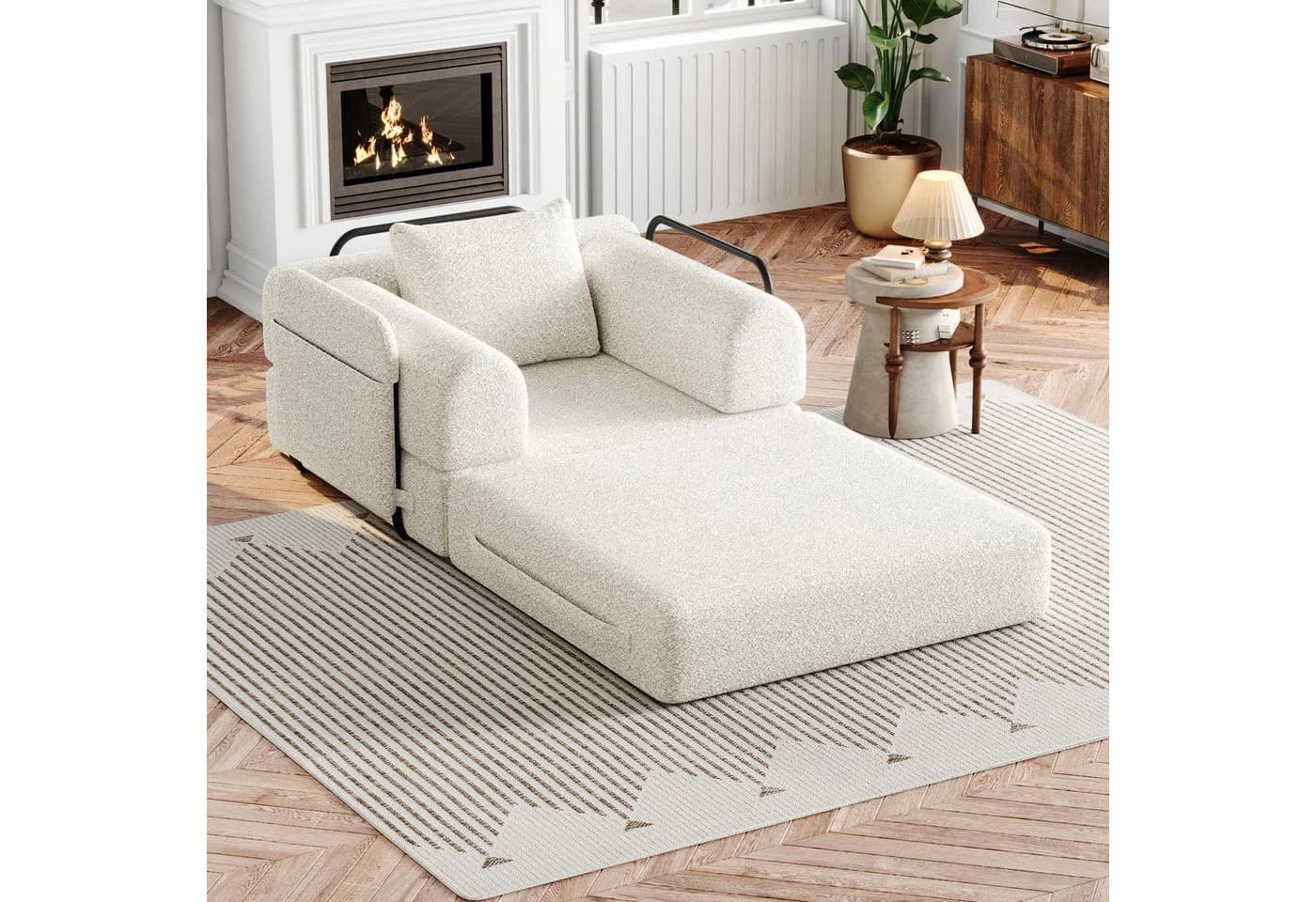 MODFU Schlafsofa Chenille-Schlafsessel 2-in-1 Beige mit Staufach - Bild 2
