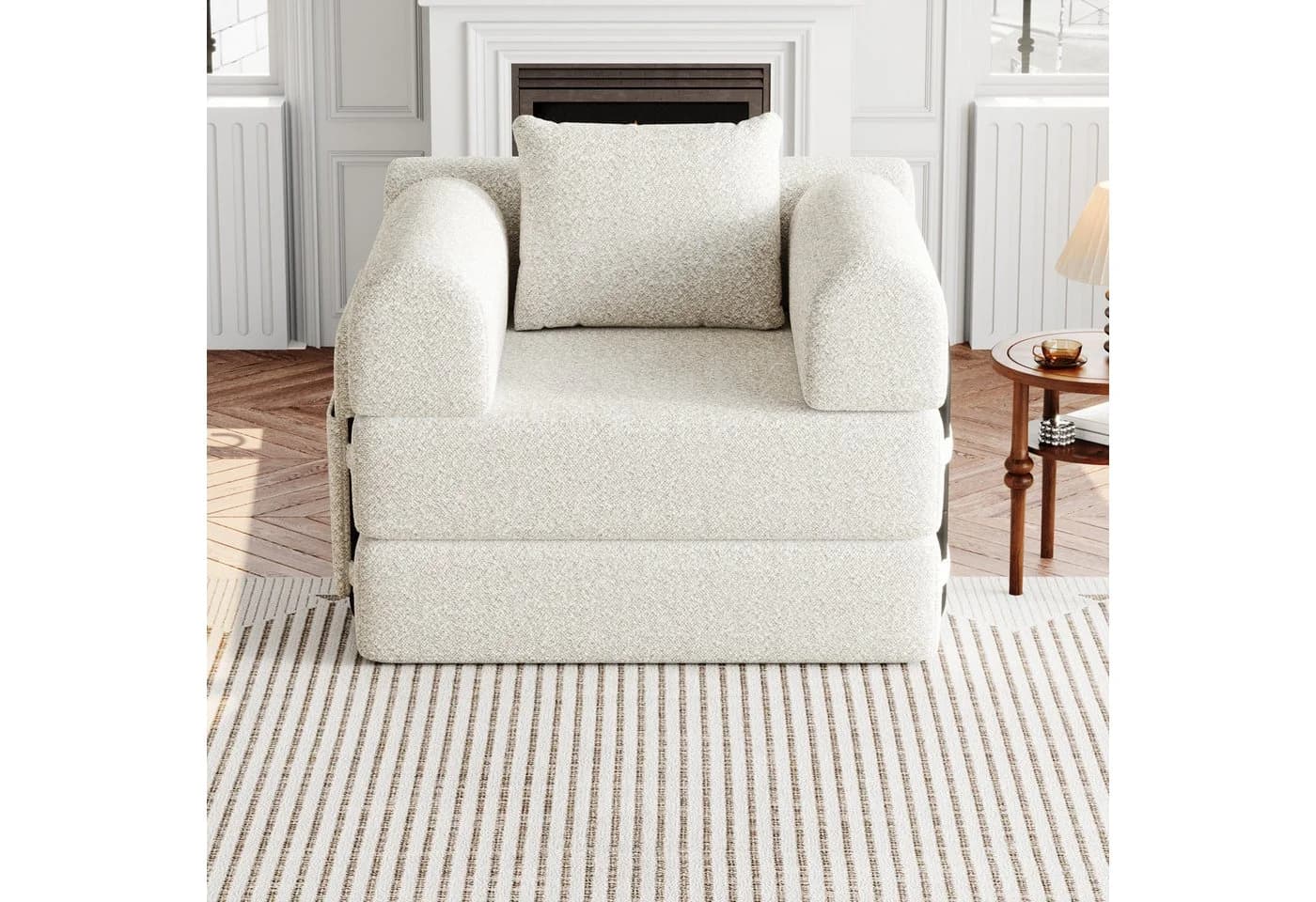 MODFU Schlafsofa Chenille-Schlafsessel 2-in-1 Beige mit Staufach - Bild 3