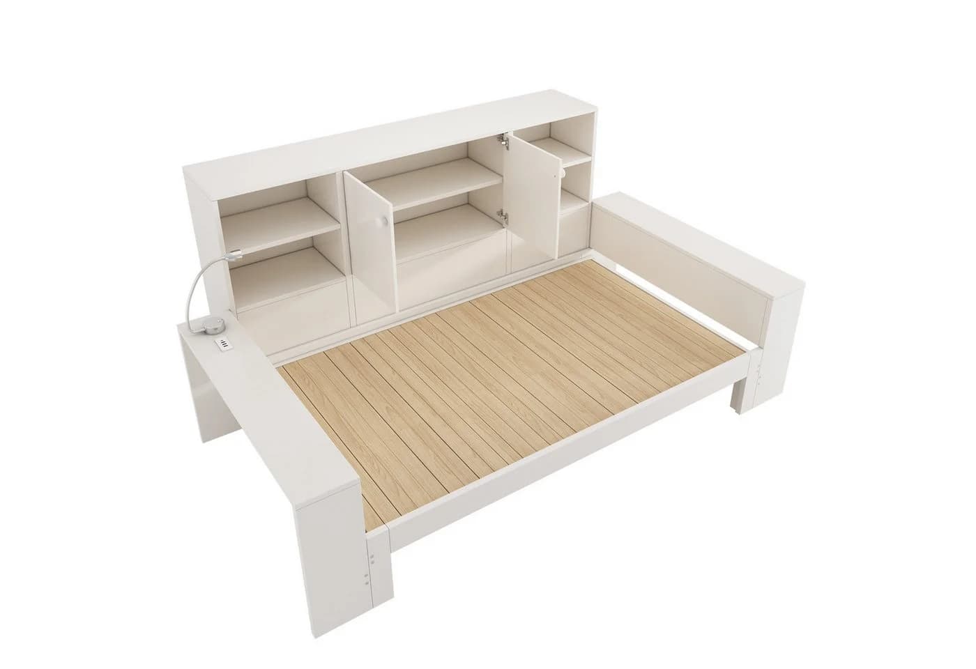MODFU Stauraumbett Ausziehbett 90/180x200 cm Weiß mit USB-Anschlüssen - Bild 5
