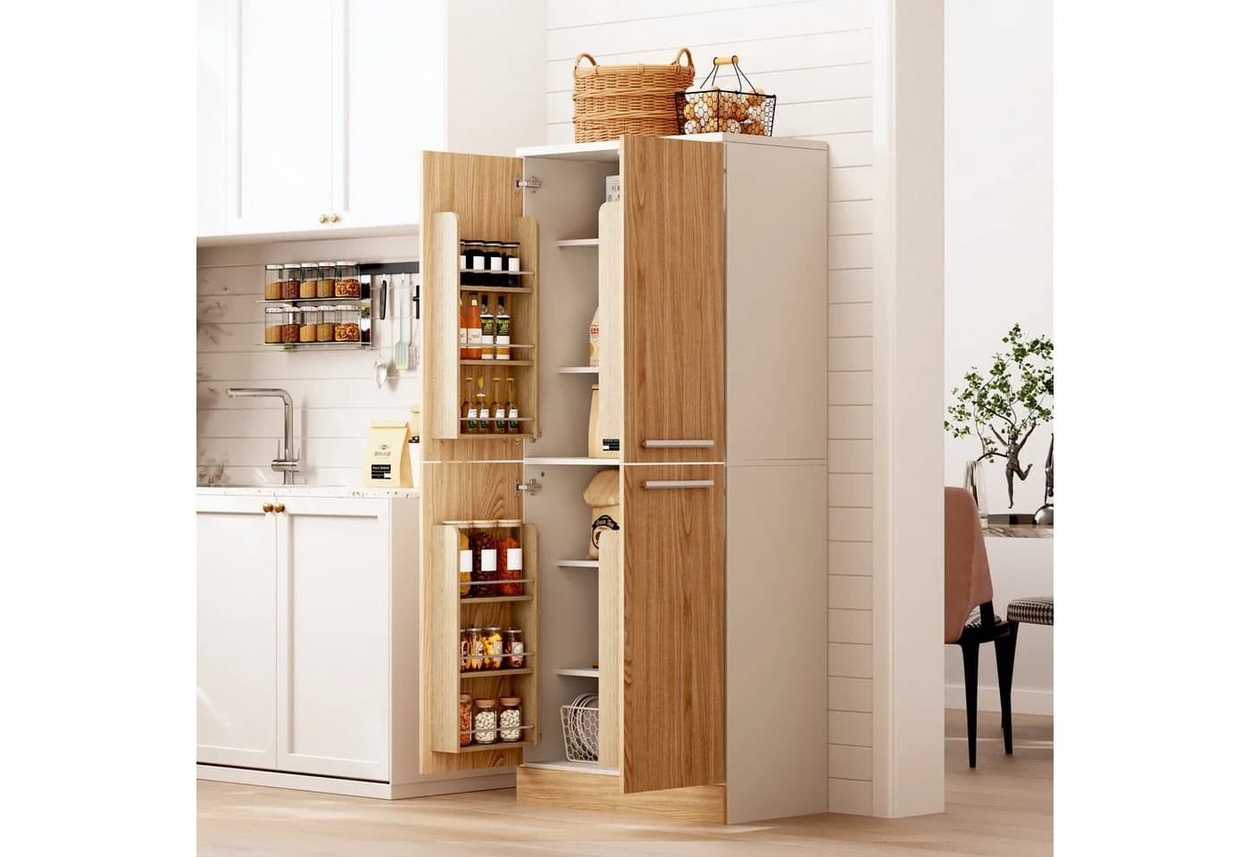MODFU Küchenbuffet 4-türig Weiß/Eiche mit verstellbaren Böden - Bild 3