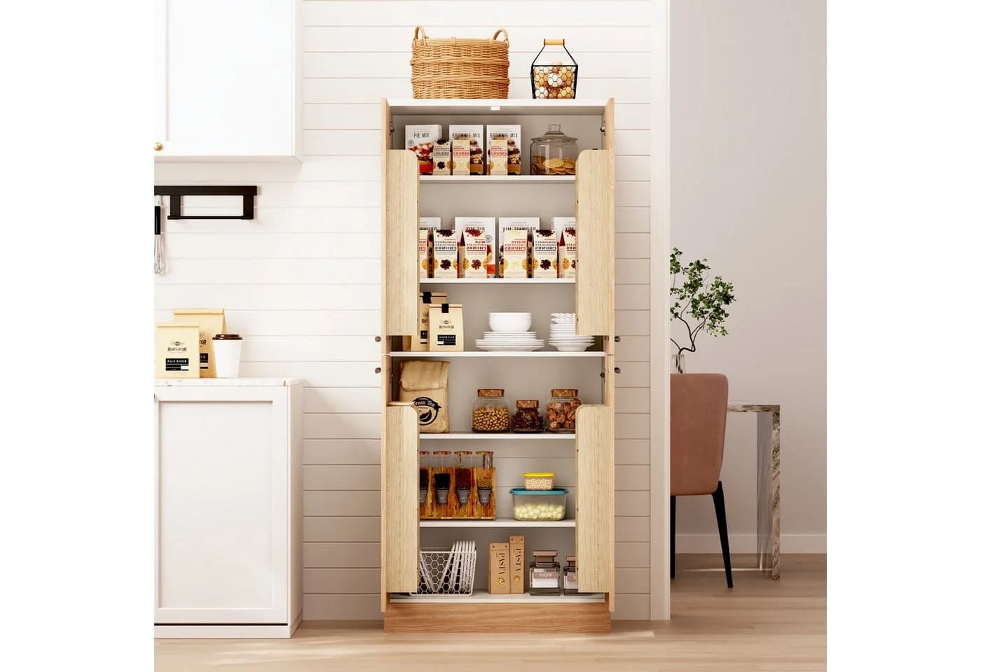 MODFU Küchenbuffet 4-türig Weiß/Eiche mit verstellbaren Böden - Bild 4