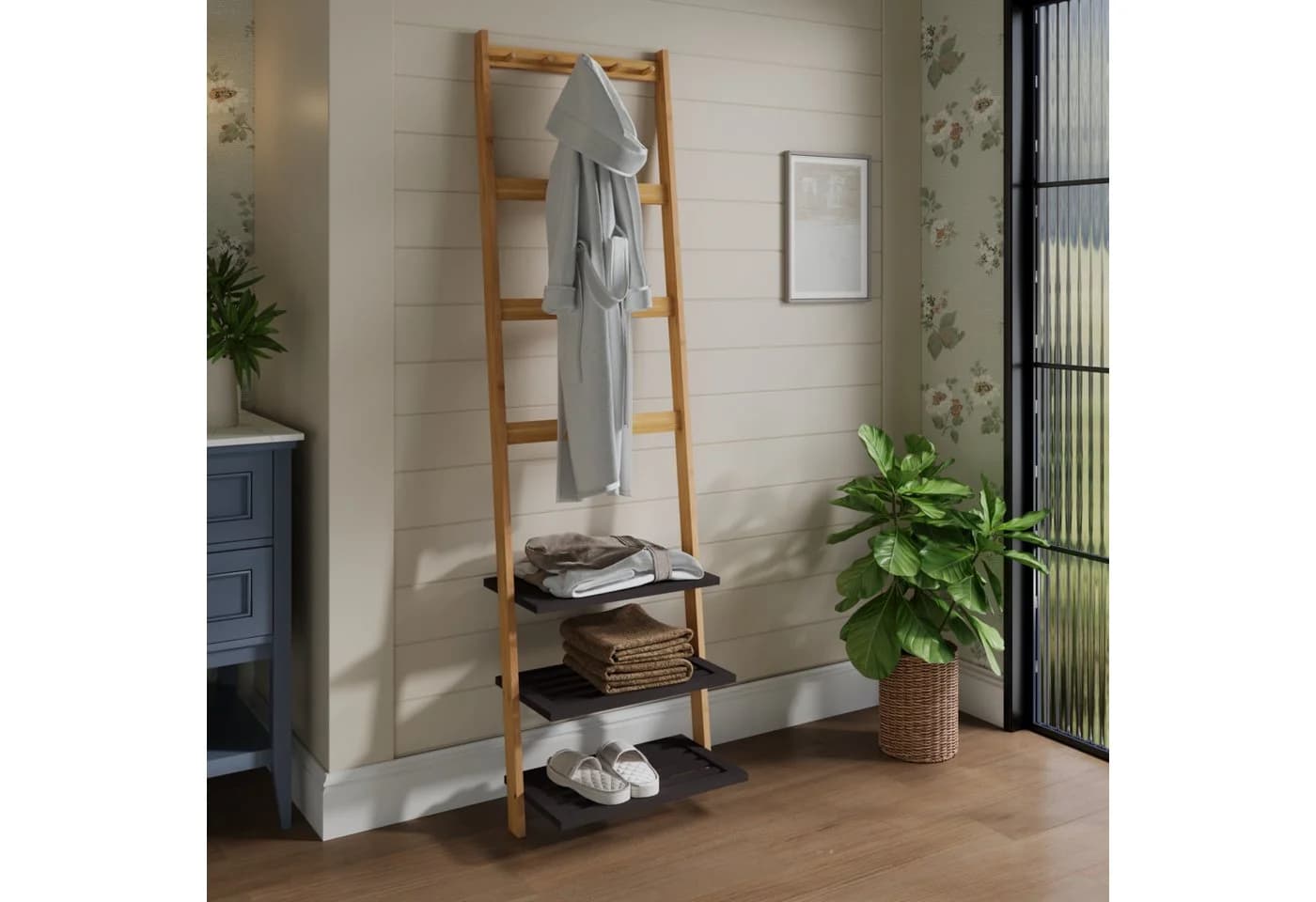 MODFU Bambus-Standregal schmal mit 3 Ablagen Beige - Bild 2