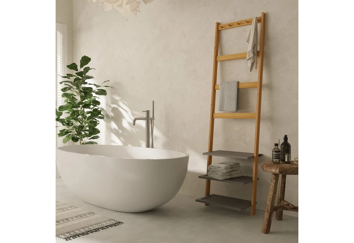 MODFU Bambus-Standregal schmal mit 3 Ablagen Beige - Bild 3