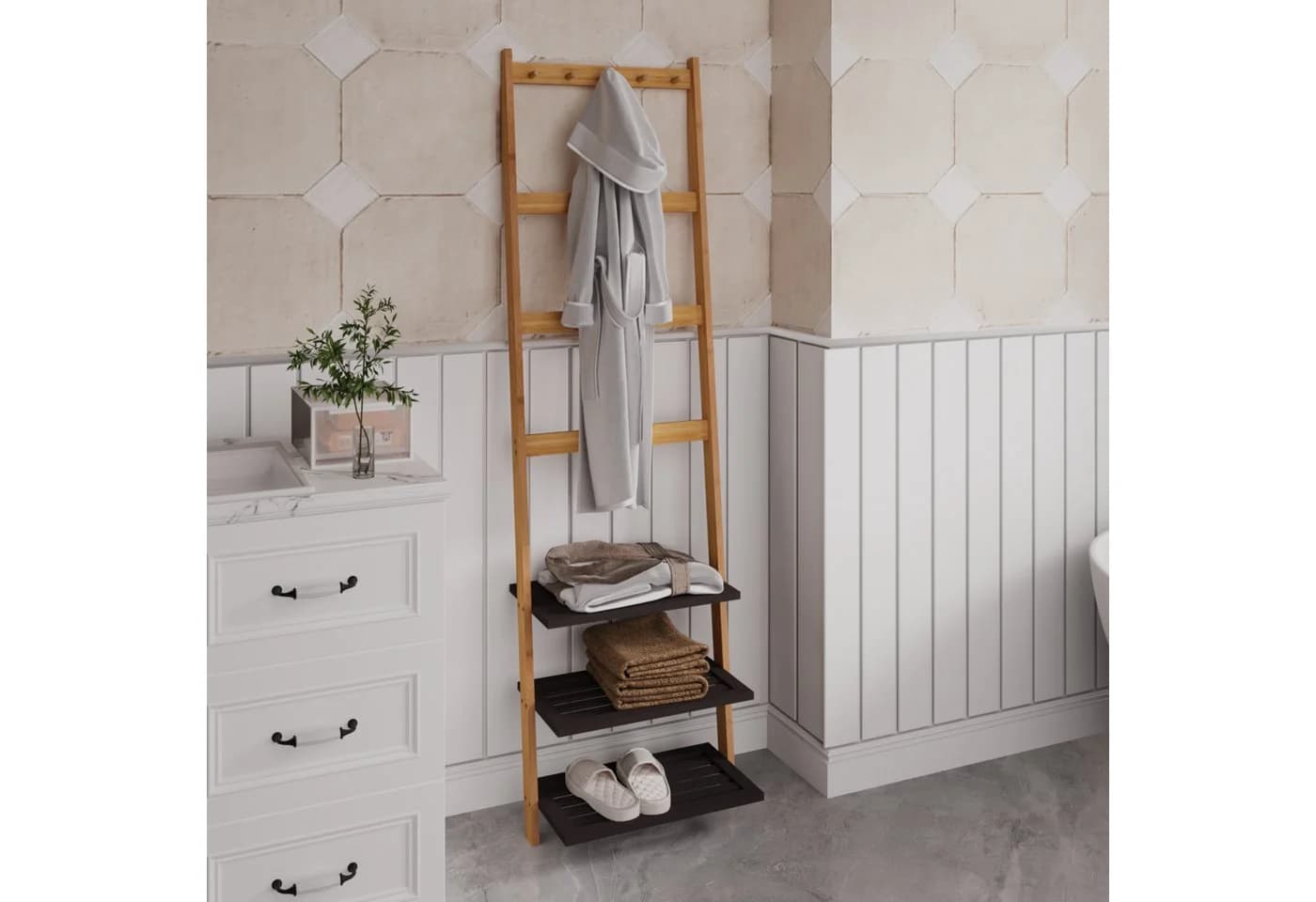 MODFU Bambus-Standregal schmal mit 3 Ablagen Beige - Bild 4
