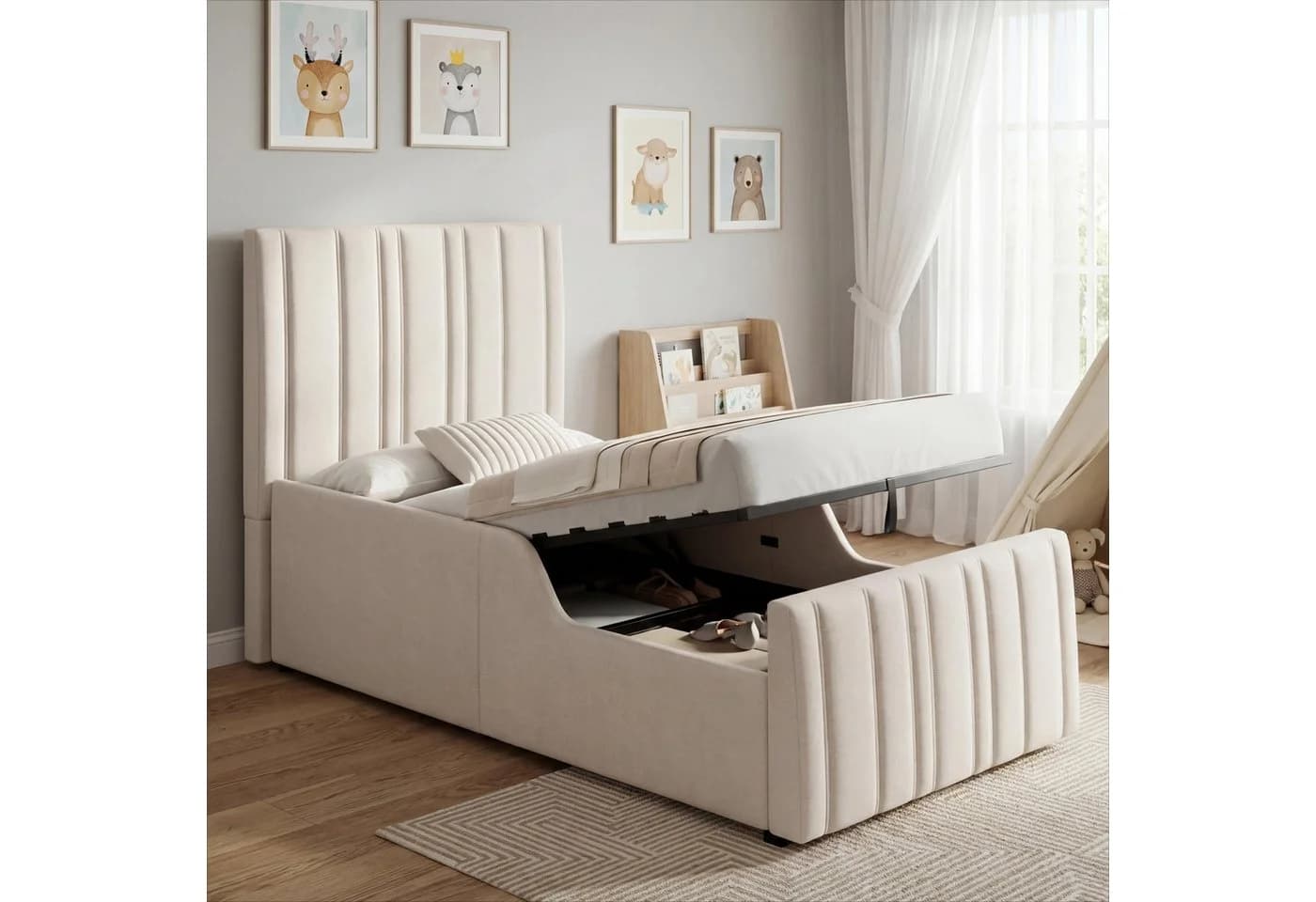 MODFU Polsterbett Beige Leinen mit Stauraum und Lattenrost - Bild 2