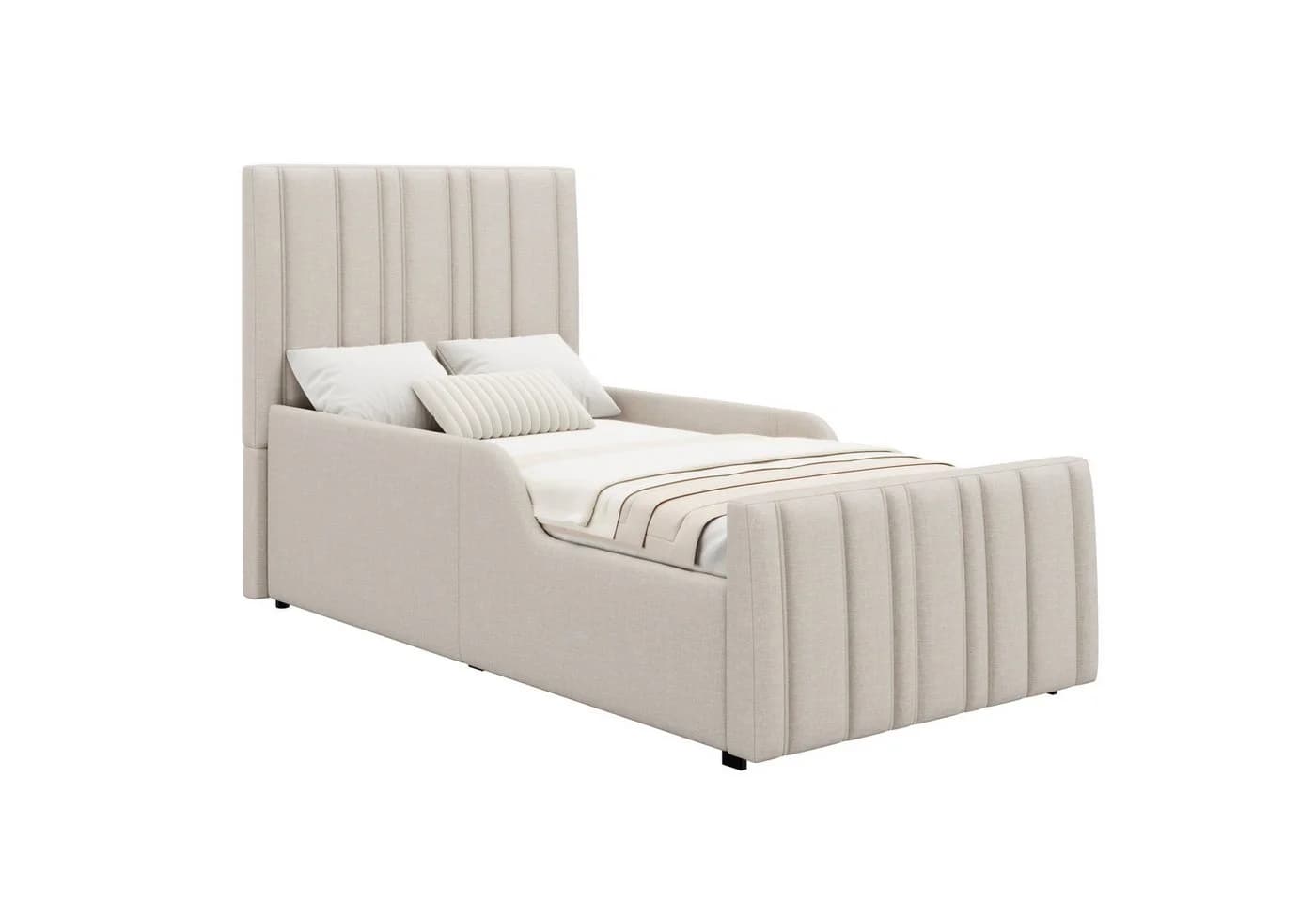MODFU Polsterbett Beige Leinen mit Stauraum und Lattenrost - Bild 5