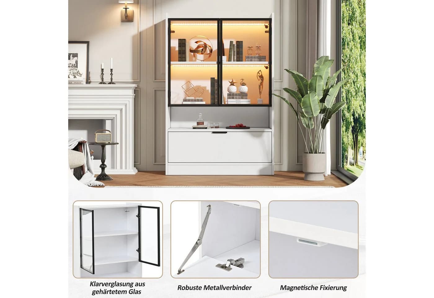 MODFU Vitrine Display-Schrank mit LED-Beleuchtung und App-Steuerung matt weiß - Bild 4