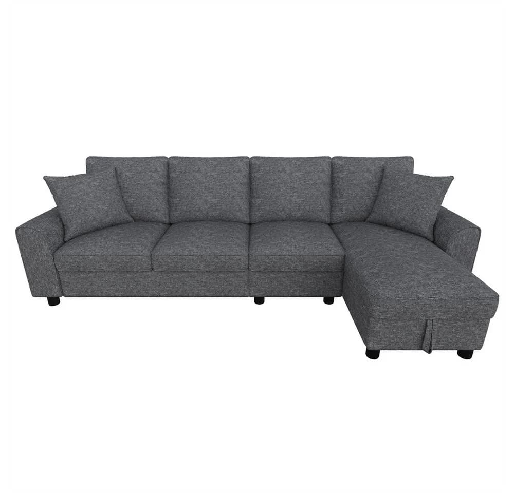 MODFU Ecksofa L-Form Grau Chenille mit Stauraum & Getränkehaltern