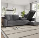 MODFU Ecksofa L-Form Grau Chenille mit Stauraum & Getränkehaltern Bild 2
