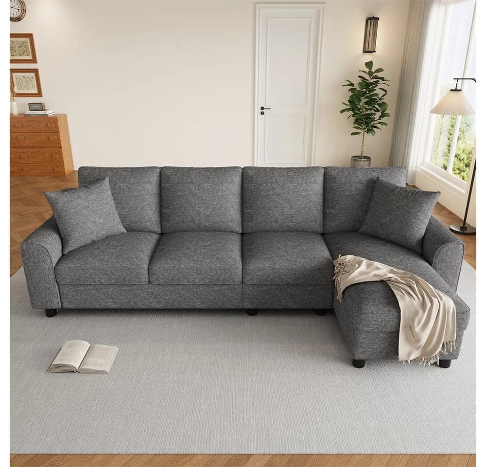 MODFU Ecksofa L-Form Grau Chenille mit Stauraum & Getränkehaltern - Bild 4