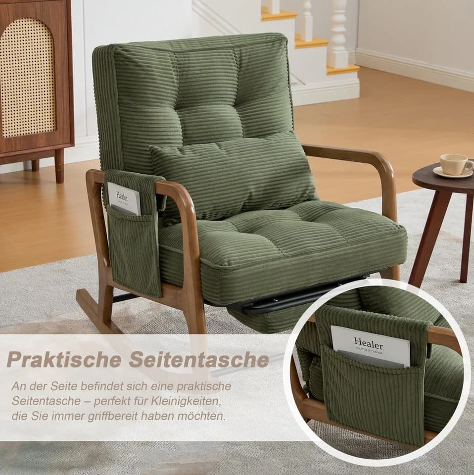 MODFU Loungesessel Cord Grün mit Fußstütze und Lendenkissen - Bild 3