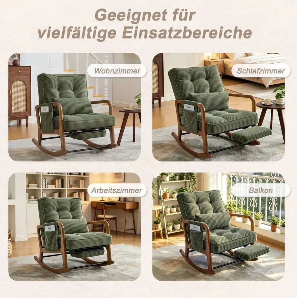 MODFU Loungesessel Cord Grün mit Fußstütze und Lendenkissen - Bild 4