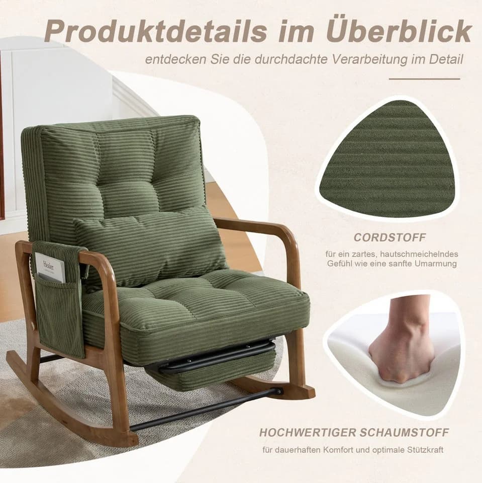 MODFU Loungesessel Cord Grün mit Fußstütze und Lendenkissen - Bild 5