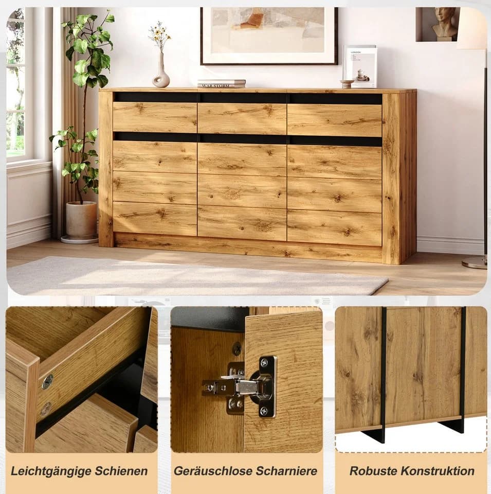 MODFU Sideboard Naturholz Wellenoptik 135x70x35 cm