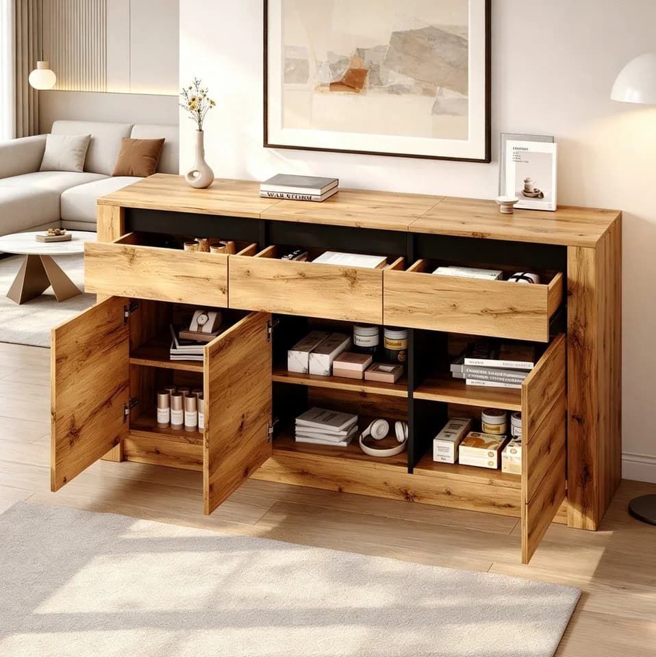 MODFU Sideboard Naturholz Wellenoptik 135x70x35 cm - Bild 2