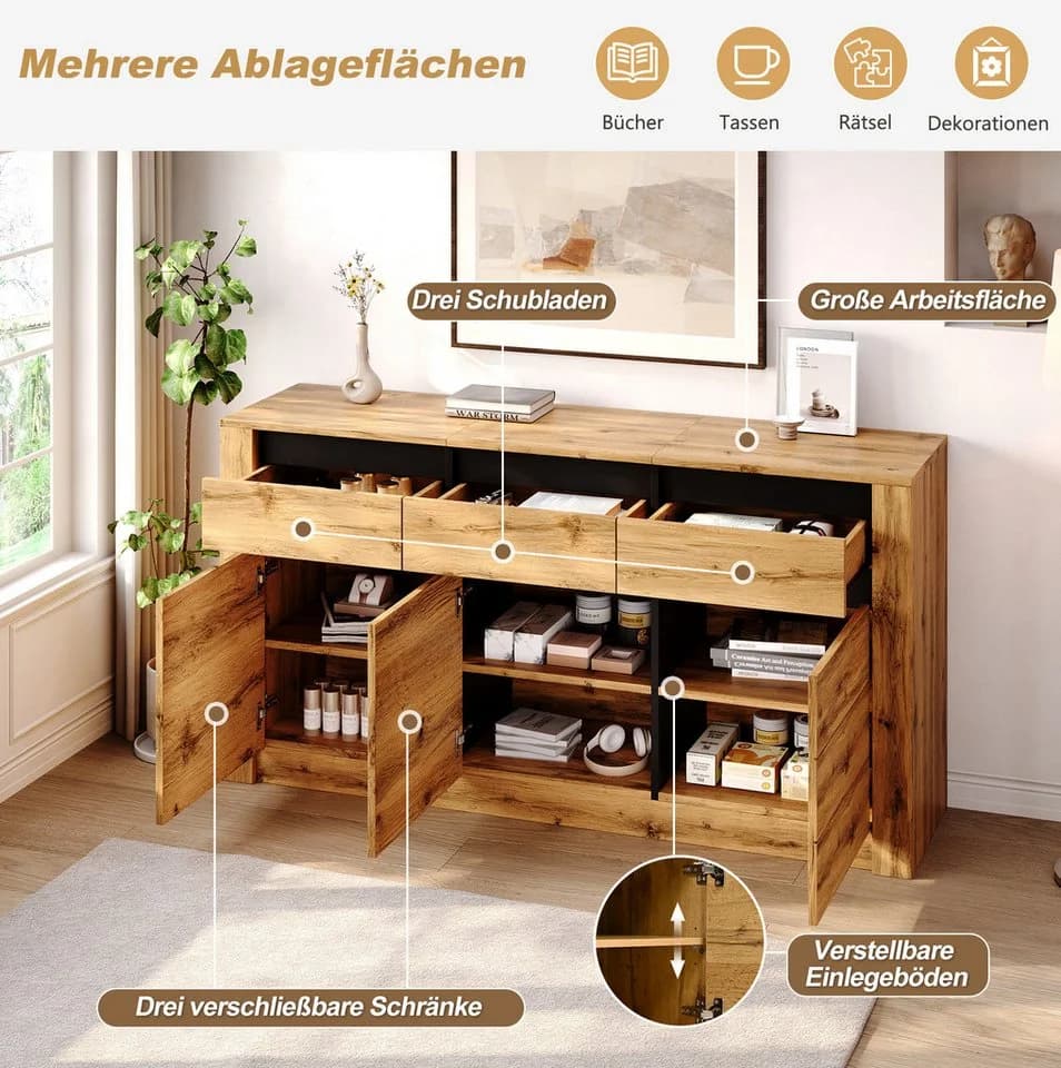 MODFU Sideboard Naturholz Wellenoptik 135x70x35 cm - Bild 3