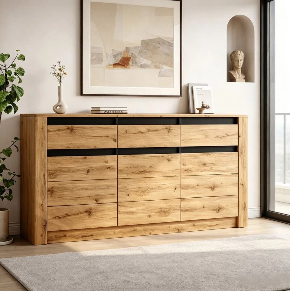 MODFU Sideboard Naturholz Wellenoptik 135x70x35 cm - Bild 5