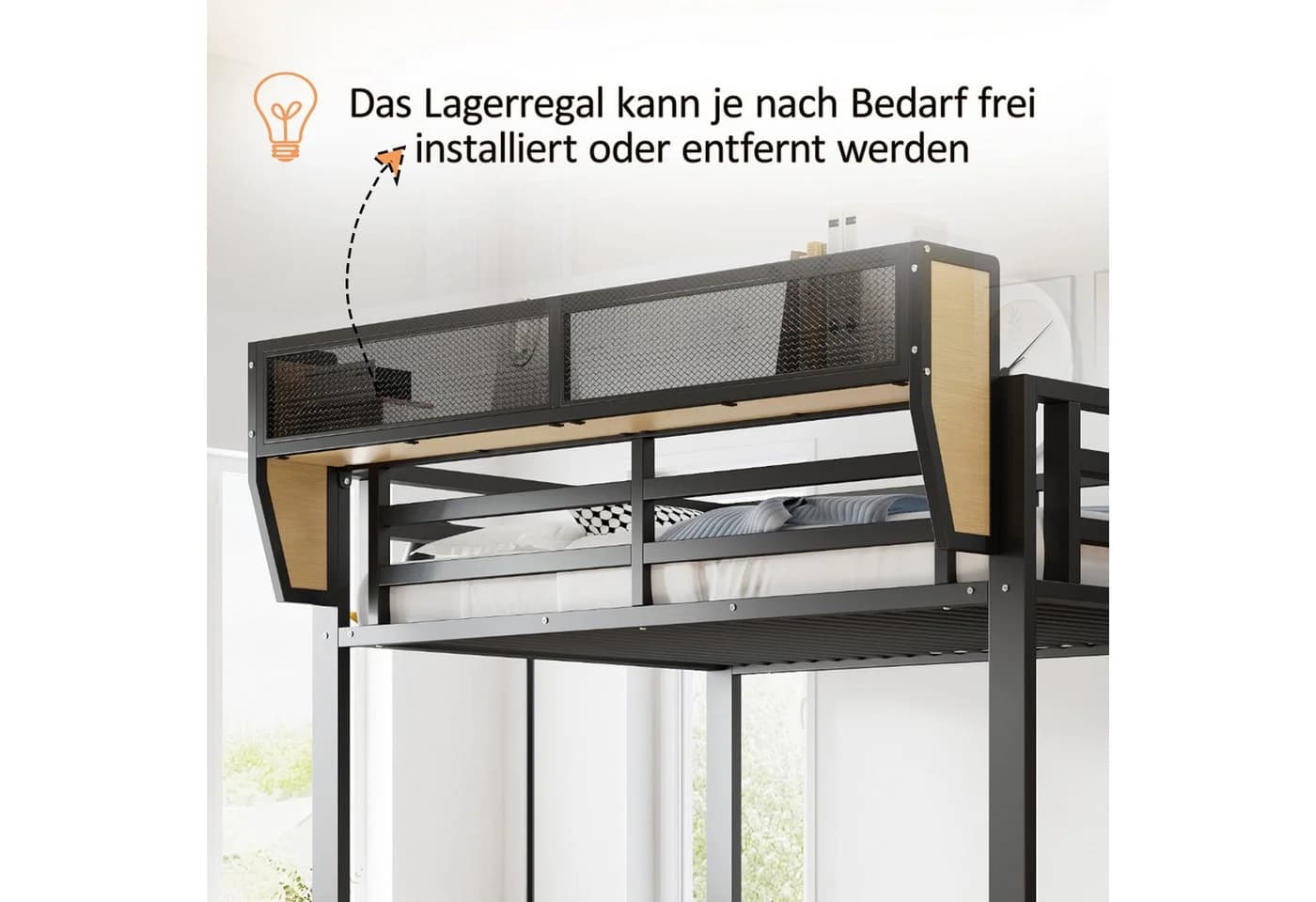 MODFU Hochbett Metallbett mit LED-Beleuchtung und Stauraum - Bild 3