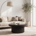 MODFU Couchtisch rund Schwarz 78 cm mit Parkettmuster Bild 1