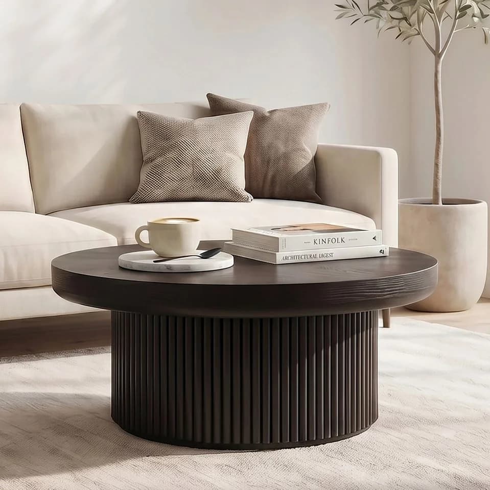 MODFU Couchtisch rund Schwarz 78 cm mit Parkettmuster - Bild 2