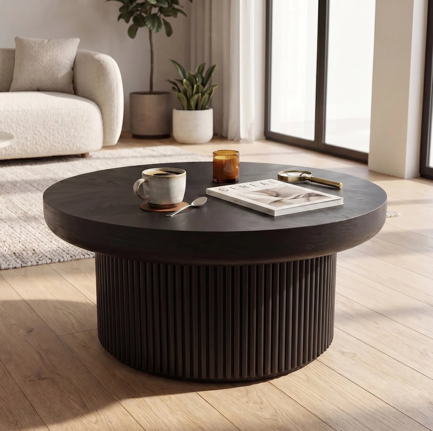 MODFU Couchtisch rund Schwarz 78 cm mit Parkettmuster - Bild 3