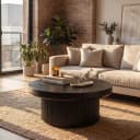 MODFU Couchtisch rund Schwarz 78 cm mit Parkettmuster Bild 4