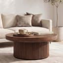 MODFU Couchtisch rund 78 cm Walnut Holzoptik Parquettmuster Bild 2