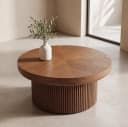 MODFU Couchtisch rund 78 cm Walnut Holzoptik Parquettmuster Bild 3