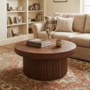 MODFU Couchtisch rund 78 cm Walnut Holzoptik Parquettmuster Bild 4