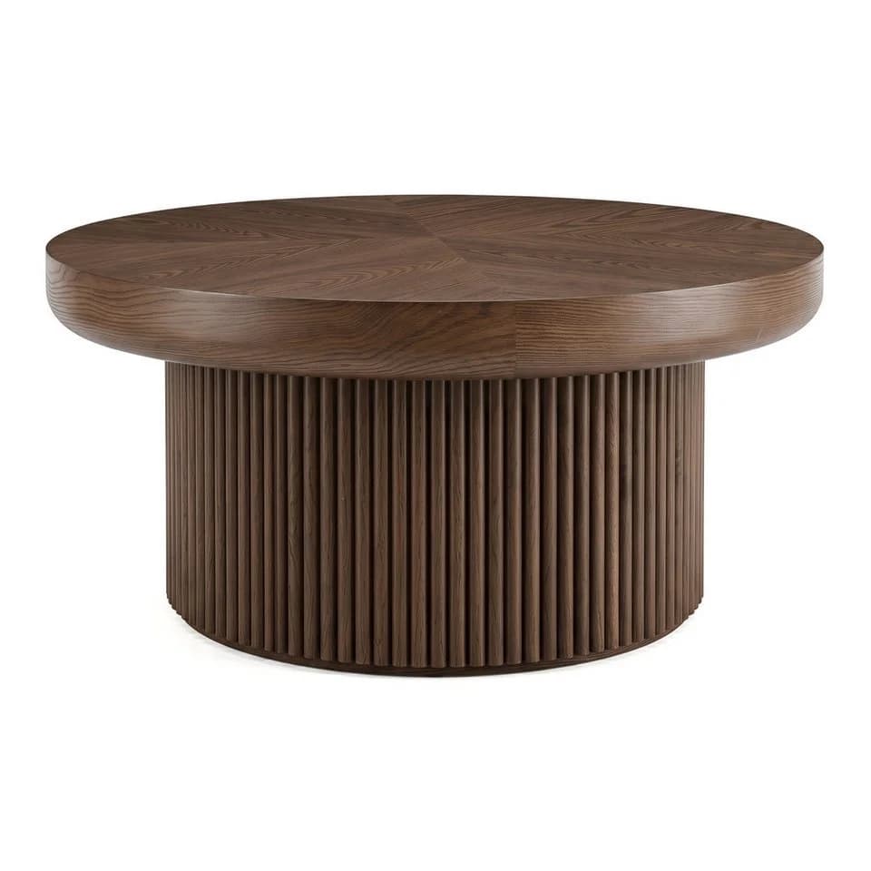 MODFU Couchtisch rund 78 cm Walnut Holzoptik Parquettmuster - Bild 5