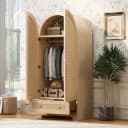 MODFU Kleiderschrank Doppeltürig Beige Rattanoptik Bild 2