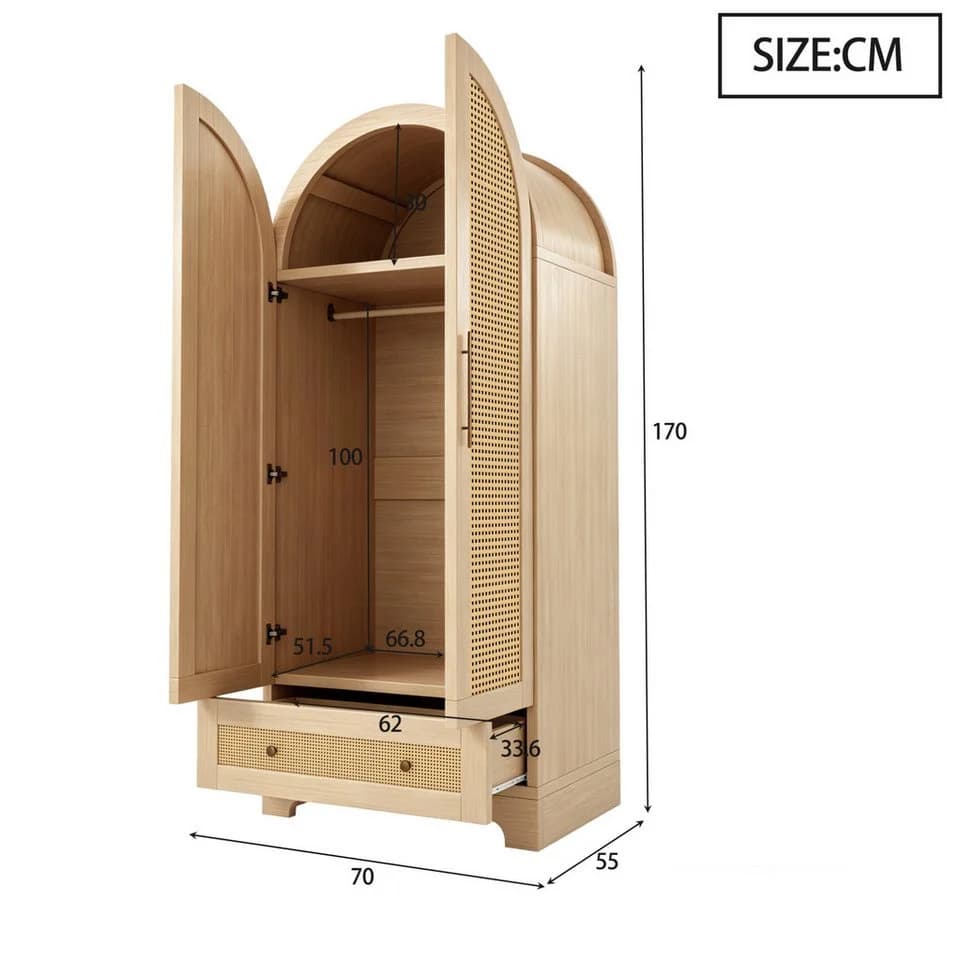 MODFU Kleiderschrank Doppeltürig Beige Rattanoptik - Bild 3