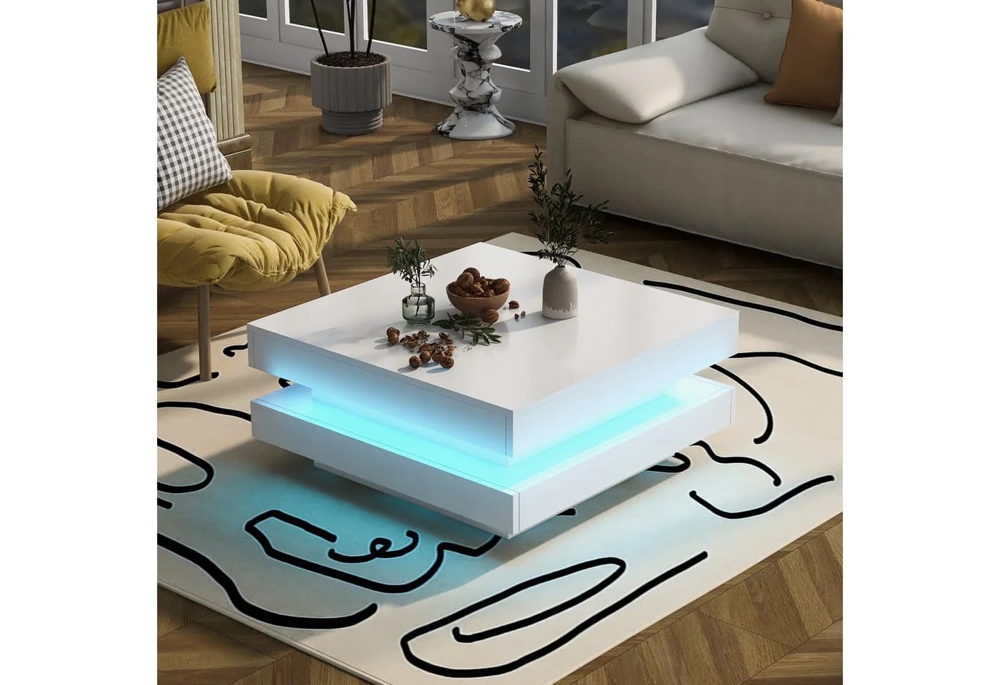 STILVORA Couchtisch mit LED-Beleuchtung, quadratisch, weiß - Bild 2