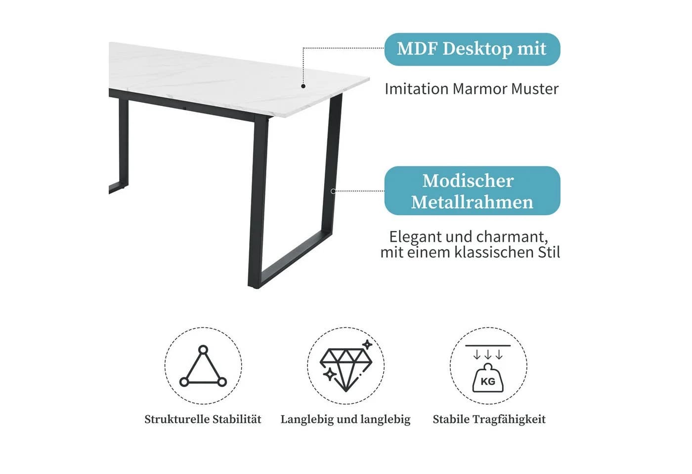STILVORA Esstisch Teleskop Weiß Schwarz Marmoroptik - Bild 5
