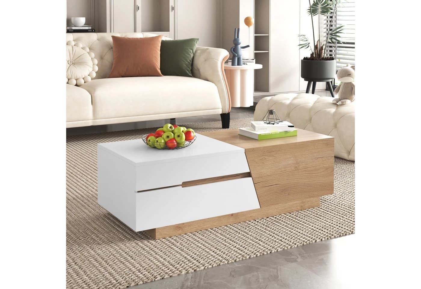 STILVORA Ausziehbarer Couchtisch Weiß Holzoptik mit Schubladen - Bild 4