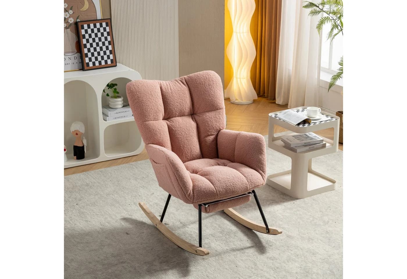 STILVORA Schaukelstuhl Rosa mit Fußstütze und Polsterung