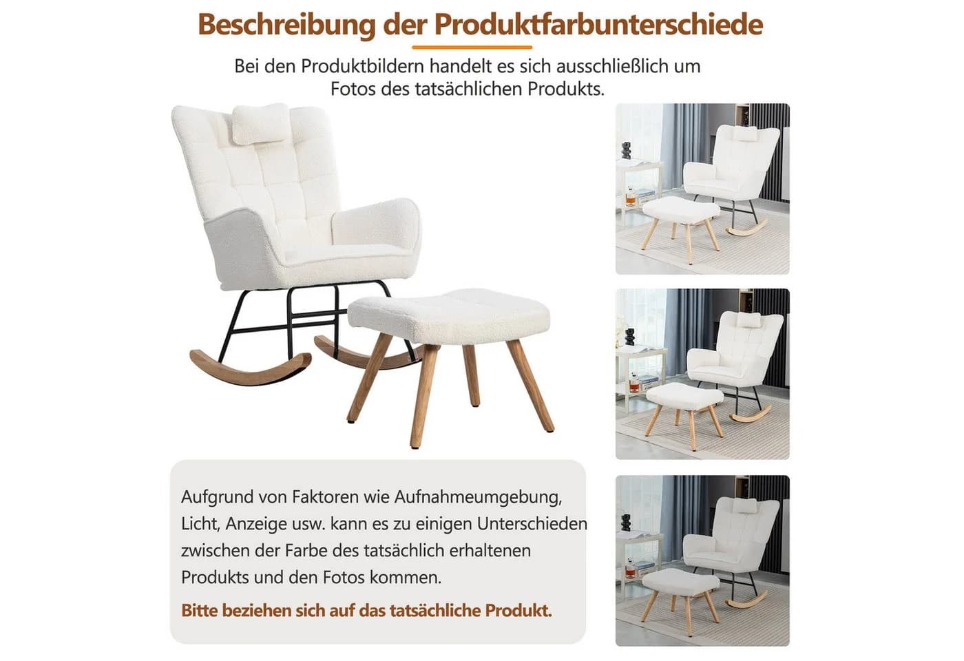 STILVORA Schaukelstuhl mit Fußhocker Weiß - Bild 3