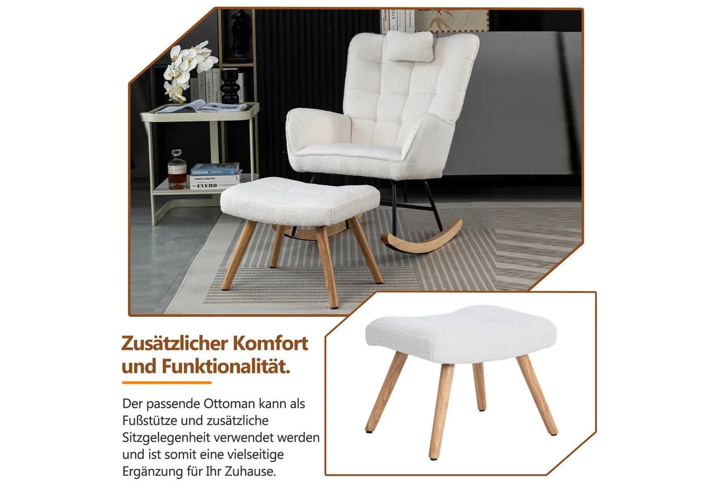 STILVORA Schaukelstuhl mit Fußhocker Weiß - Bild 4