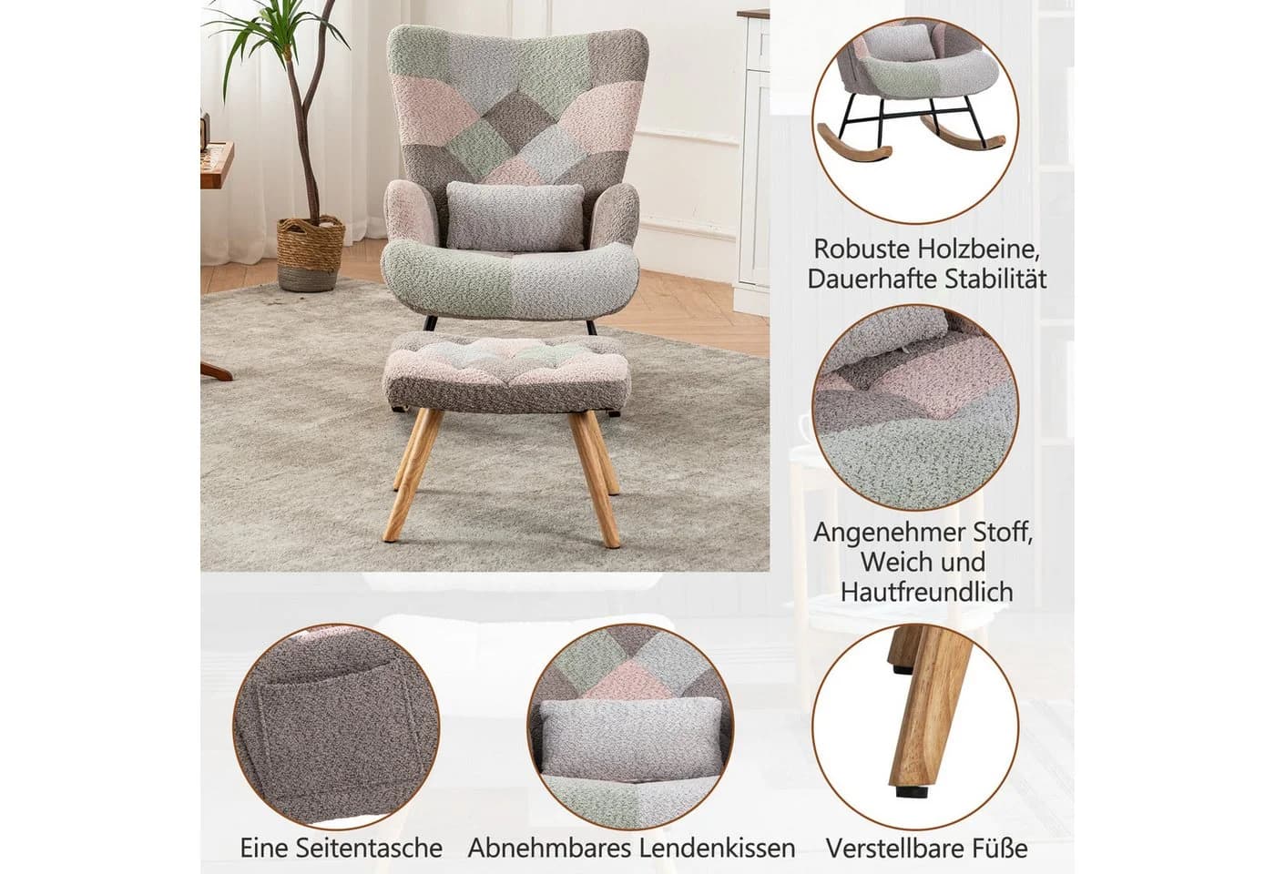 STILVORA Schaukelstuhl mit Fußstütze Loungesessel Relaxsessel Wohnzimmer - Bild 3