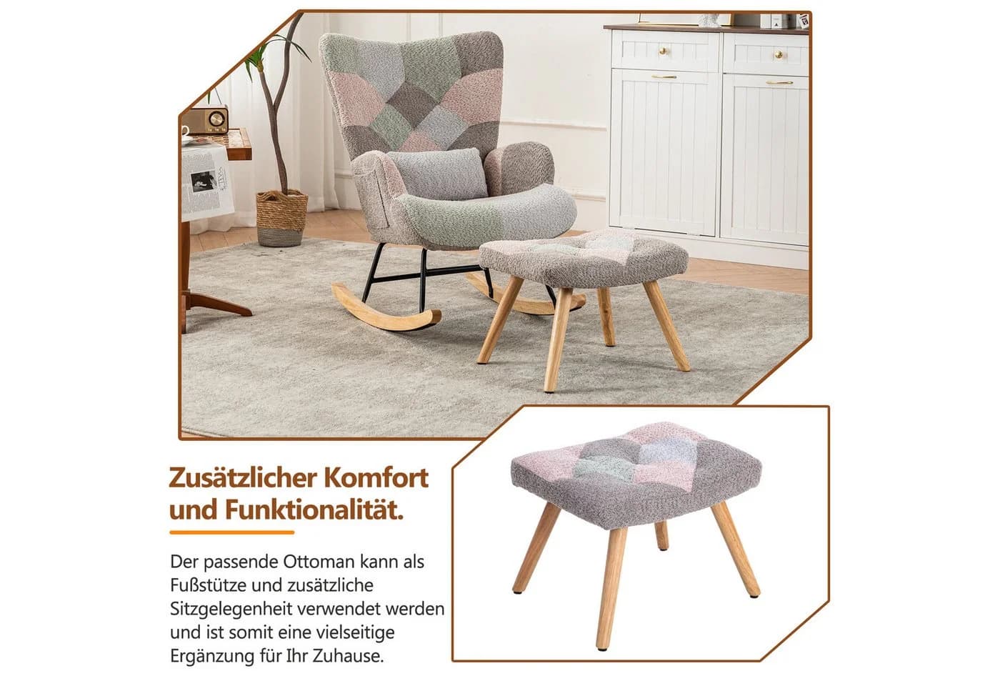 STILVORA Schaukelstuhl mit Fußstütze Loungesessel Relaxsessel Wohnzimmer - Bild 5